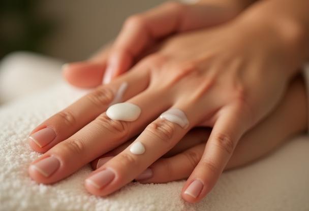 Close up of hand being massaged with CBD lotion